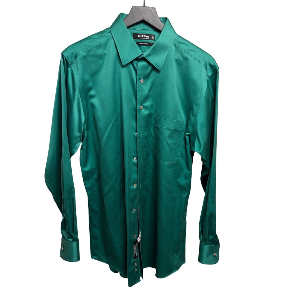 Murano Dress Shirt Mens 16 34 Emerald Green Liquid Cotton Long Sleeve Button Up